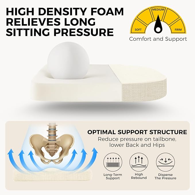 downluxe Indoor Chair Cushions for Dining Chairs, Foam Kitchen Chair Pads with Ties and Non-Slip Backing, 16" x 16" x 2", Beige, 6 Pack