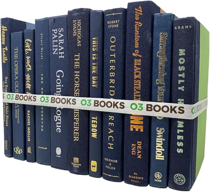 Curated Decorative Books Hardcover Décor Books for Home Décor, Choose Color, Interior Design, Office, Wedding Display, Instant Library, or Staging (Three Feet, Navy)