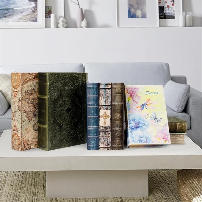Decorative Fake Book Box for Shelf Decor, Coffee Table Storage & Home Decor - Vintage Faux Leather Embossed Secret Storage Box with Magnetic Closure (12" Large Size)