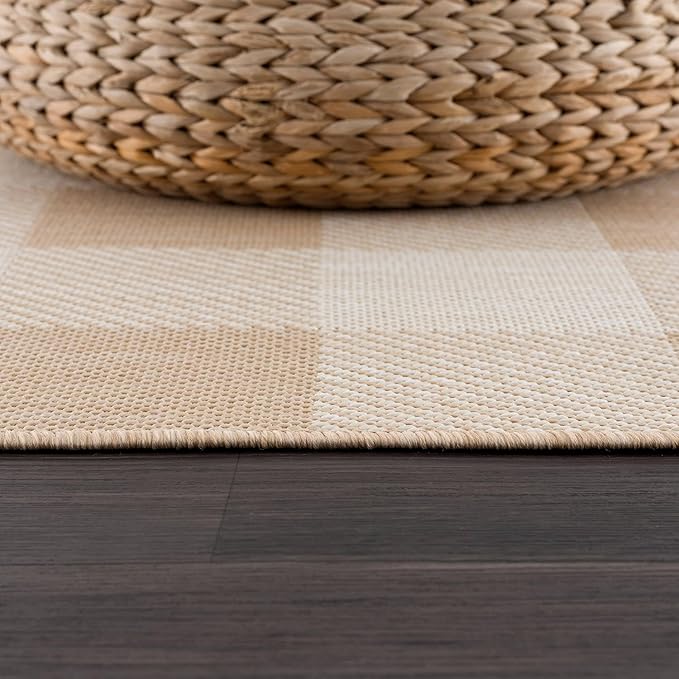 CAMILSON Outdoor Rug - Modern Area Rugs for Indoor and Outdoor Patios, Kitchen and Hallway mats - Easy Cleaning Non Shedding Washable Outside Carpet (8x10, Buffalo - Beige/White)