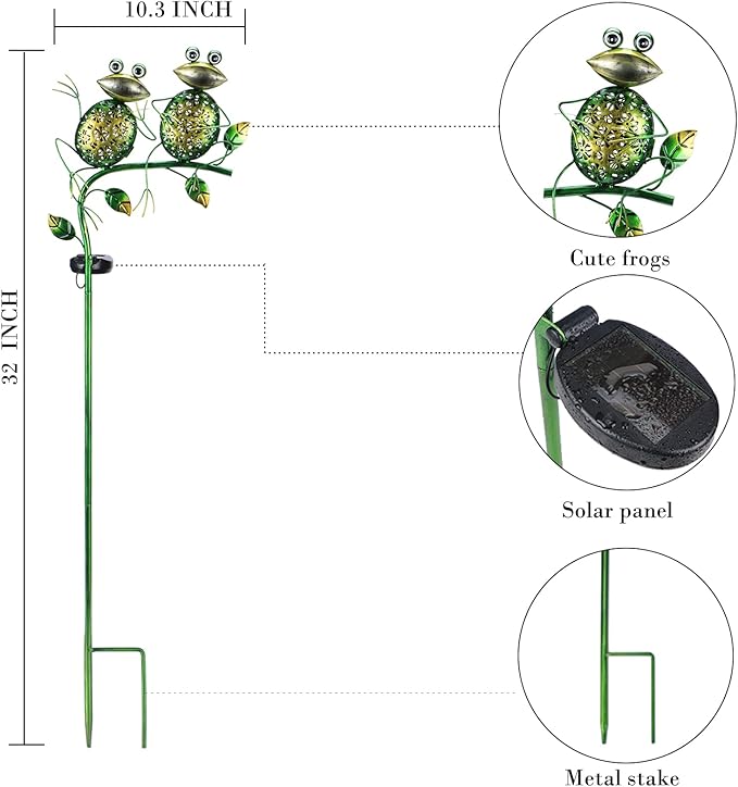 Afirst Solar Lights Outdoor Decorative Metal Sitting Frogs Hollow Out White LED Metal Waterproof Garden Stake Lights for Walkway Pathway Lawn Patio Yard Decorations
