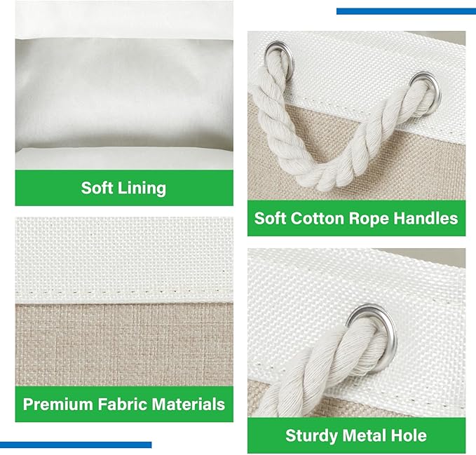 Bidtakay Small Baskets Fabric Storage Baskets for Organizing 3-Pack 12x8x5 Inch Collapsible Storage Bins for Shelves Canvas Bins for Closet Organization Baskets Storage Linen Closet S-White&Beige
