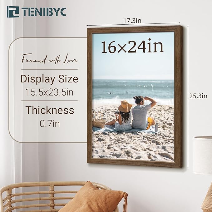 16x24 Poster Frame 3 Pack - Brown Woodgrain, Wood Poster Frame, Gallery Picture Frame - Wall Hanging