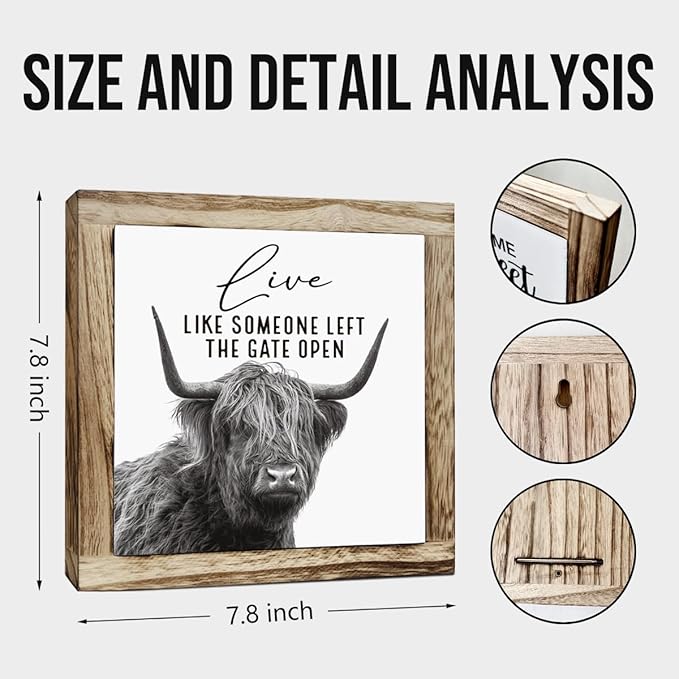 Funny Wood Sign, Cow Decor, Wooden Plaques Sign Table Decoration, Farmhouse Decorate for Shelf, Country Style Home Decor, Inspirational Decorate Signs, Live Like Someone Left the Gate Open Signs