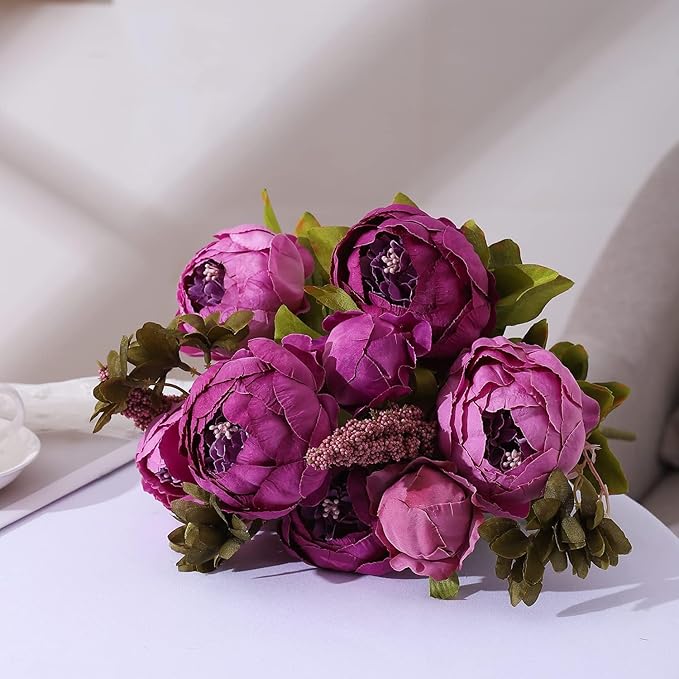 Duovlo Fake Flowers Vintage Artificial Peony Silk Flowers Wedding Home Decoration,Pack of 1 (Purple)