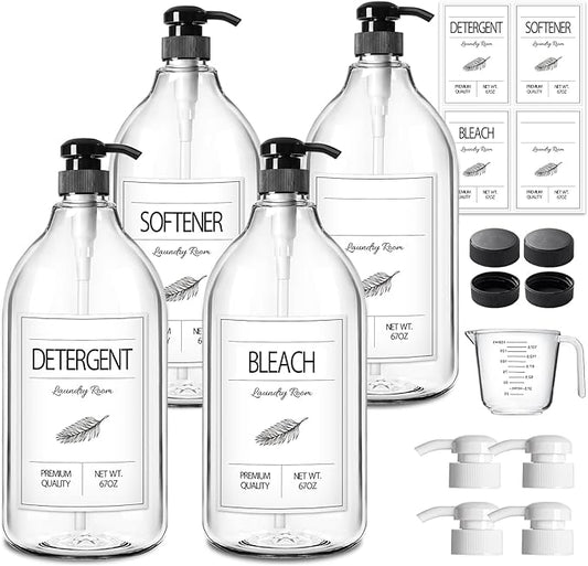 GMISUN Laundry Detergent Soap Dispenser, Liquid Laundry Detergent Dispenser, Container for Farmhouse Room Decor, Organizer for Liquid DetergentSoftenerBleach Storage Bottle(64 Oz Set of 4)