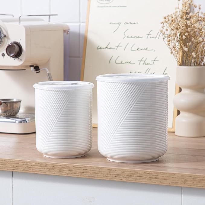 Food Storage Containers with Airtight Lids: Ceramic Canister Sets for Kitchen Countertop - Porcelain Jar for Coffee Tea Flour Sugar Rice Cookies Candy - White (42+75 oz)