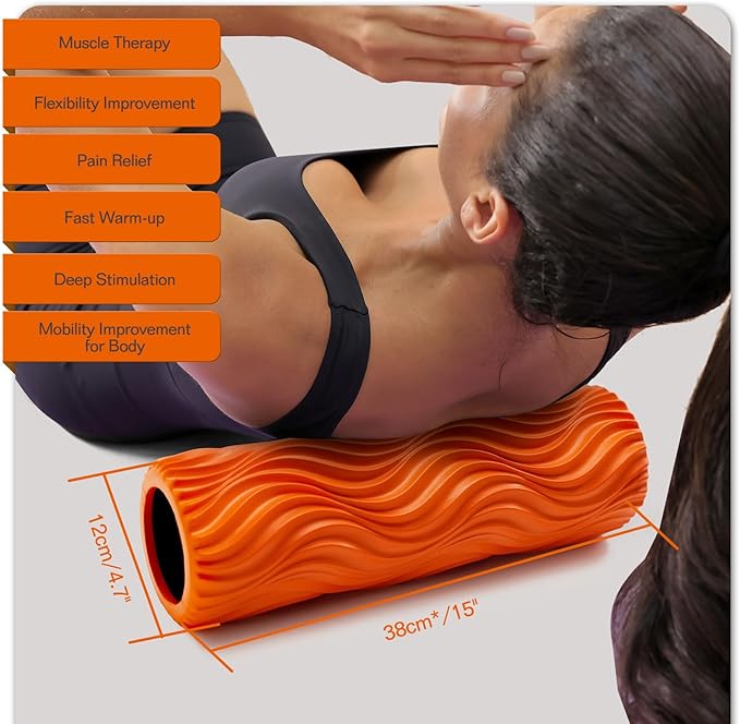 Foam Roller,High Density 15" Foam Roller, Wave Textured Massage Back Roller for Deep Muscle Massage Pilates Yoga,Fitness Exercise Roller for Whole Body Release(Orange)