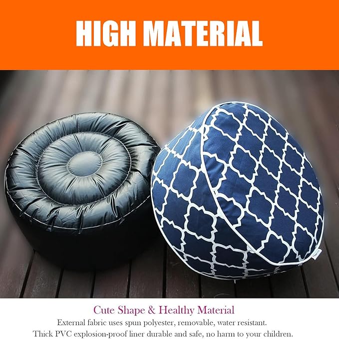 2 Pcs Outdoor Pouf, D21”x H9” Waterproof Outdoor Inflatable Ottoman with Foot Pump, Portable Patio Pouf for Garden Camping or Home Use