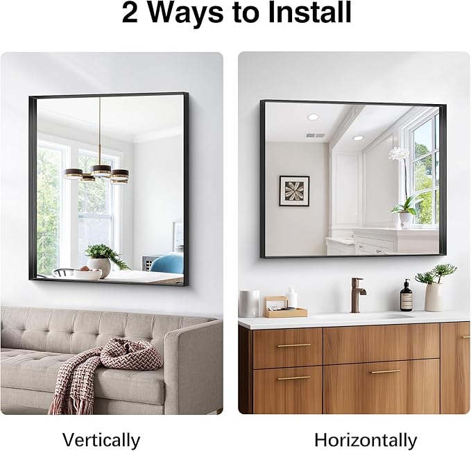 Black Bathroom Mirror, 30x36 Inch Rectangular Framed Mirror, Large Wall Mounted Bathroom Vanity Mirror Over Sink for Bedroom,Restroom, Living Room, Hangs Vertically or Horizontally