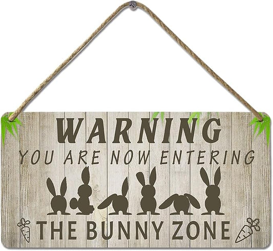 Easter Rabbit Sign Funny Bunny Wall Art Decor Rustic Bunny Wood Signs for Home Decorations Rabbit Lover Gifts for Women The Bunny Zone Sign 12x6 Inch