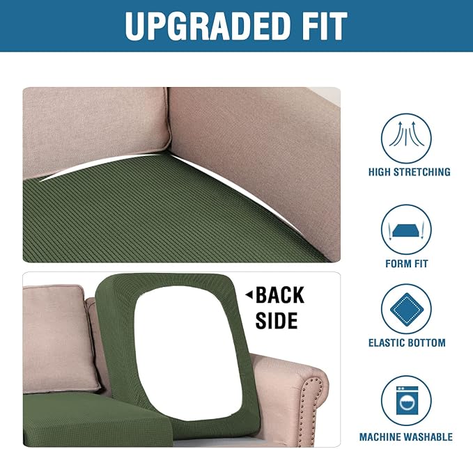 H.VERSAILTEX Super Stretch Individual Seat Cushion Covers Sofa Covers Couch Cushion Covers Slipcover Sets Thick Jacquard Textured Twill Fabric (2 Piece Medium Sofa Cushion Covers, Bronze Green)