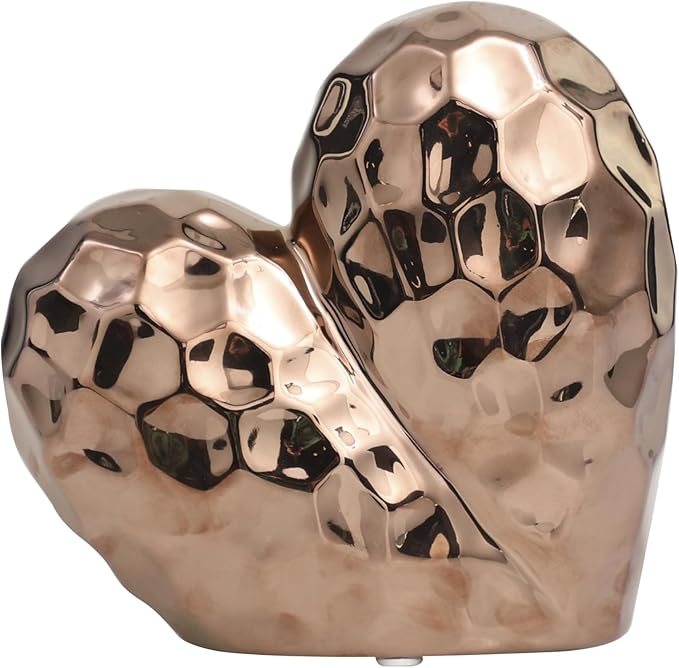 Deco 79 Ceramic Heart Decorative Sculpture Dimensional Angled Origami Inspired Home Decor Statue with Faceted Exterior, Accent Figurine 8" x 3" x 8", Rose Gold