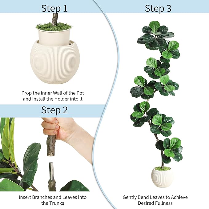 GarveeHome Fiddle Leaf Fig Artificial Tree with White Planter,7ft Faux Plants Indoor with Moss, Fake Rubber Tall Fake Floor Plant in Pot - Artificial Trees for Home Office Living Room Decor