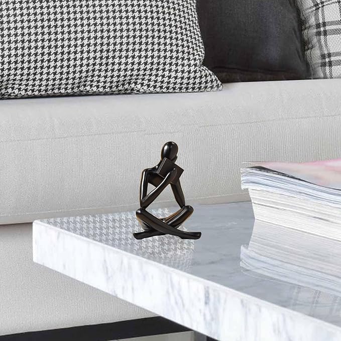 Bookshelf Decor Thinker Statue - Abstract Style Thinker Sculptures Modern Aesthetic Figurine Decoration Statues for Home Decor-Right Thinking-Black