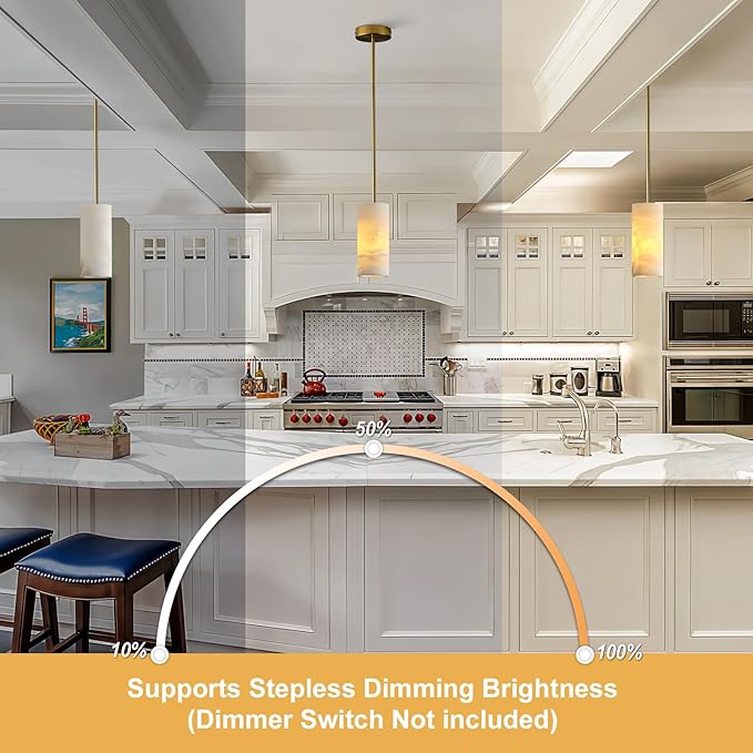 Alabaster Pendant Light Kitchen Island, H-9.5in Brass Pendant Light Fixtures with Natural Marble Shade, Adjustable Ceiling Pendant for Dining Room, Living Room, Bedroom & Bathroom