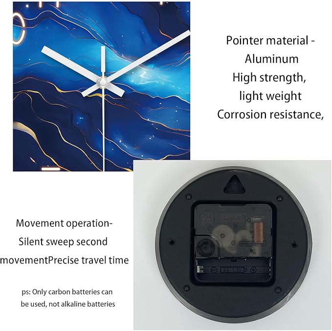 Glass Blue Wall Clocks Battery Operated 16 Inch Marble Pattern Big Clock for Office Abstract Silent Wall Clock Non Ticking