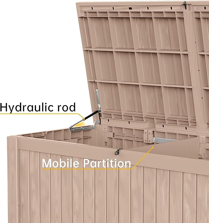 182 Gallon Deck Box Waterproof, UV Resistant Resin Outdoor Storage Box with Hydraulic Rod, Lockable Design and Enhanced Durability for Patio, Garden, and Poolside Use