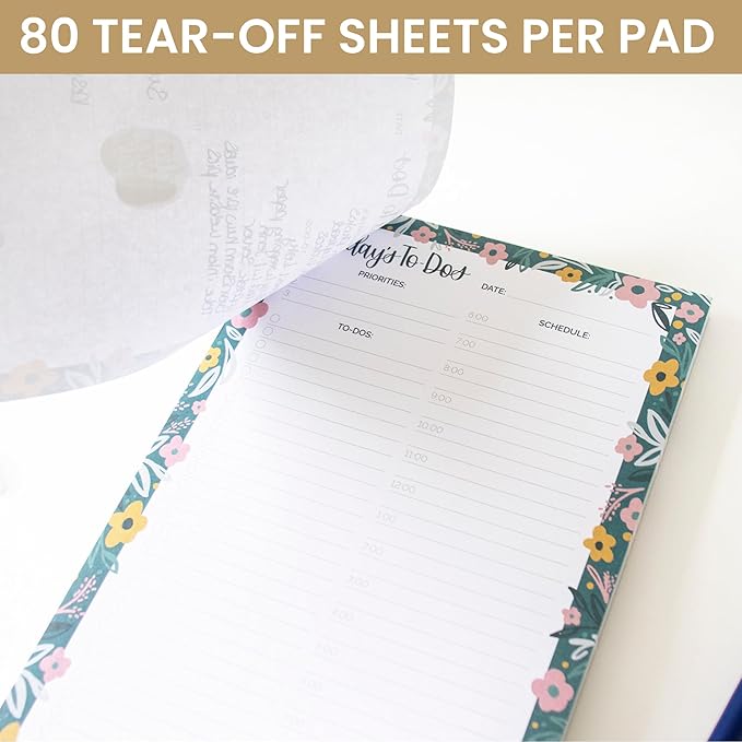 bloom daily planners Undated Daily Planner Notepad with Hourly Schedule for Appointments - Time Block To Do List Planning Pad - 80 Sheets - 6" x 9" - Garden Blooms