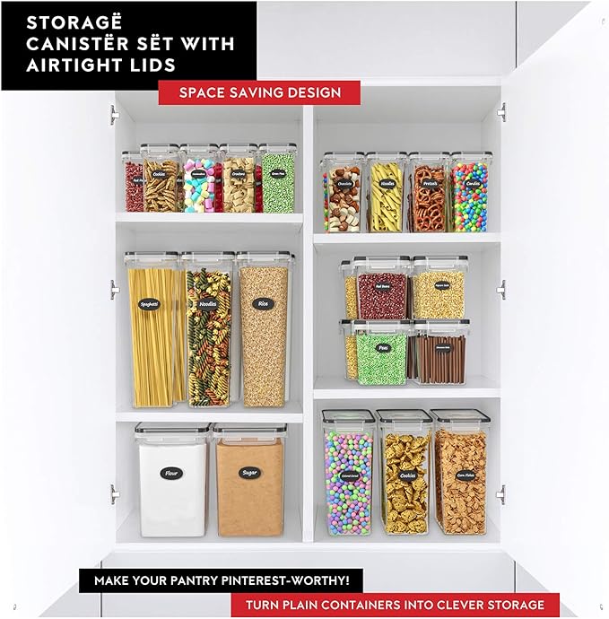 DWËLLZA KITCHEN Airtight Food Storage Container Set - 6 Pieces 2.0L - Plastic BPA Free Kitchen Pantry Storage Containers - Dishwasher Safe - Include 8 Labels and Marker - Keeps Food Fresh & Dry