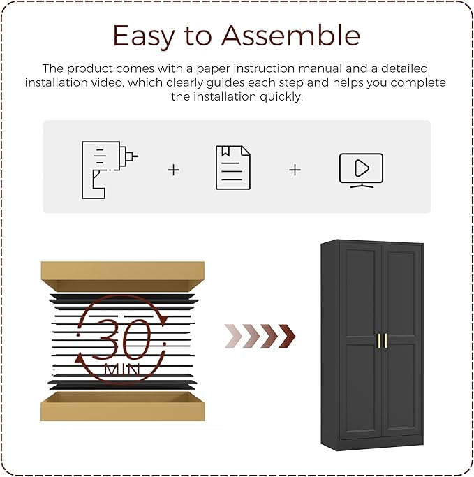 60" Tall Metal Pantry Cabinet, Black Kitchen Pantry Storage Cabinet with Doors and 3 Adjustable Shelves, Cupboard for Kitchen, Dining Room, Living Room, Bathroom