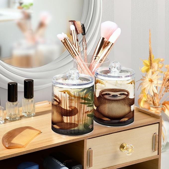 Cute Sloth 2PC Airtight Transparent Plastic Storage Jar Food Storage Container Plastic for Food Herbs Tea etc with Storage Lid easy to use and clean With lid Easy To Use