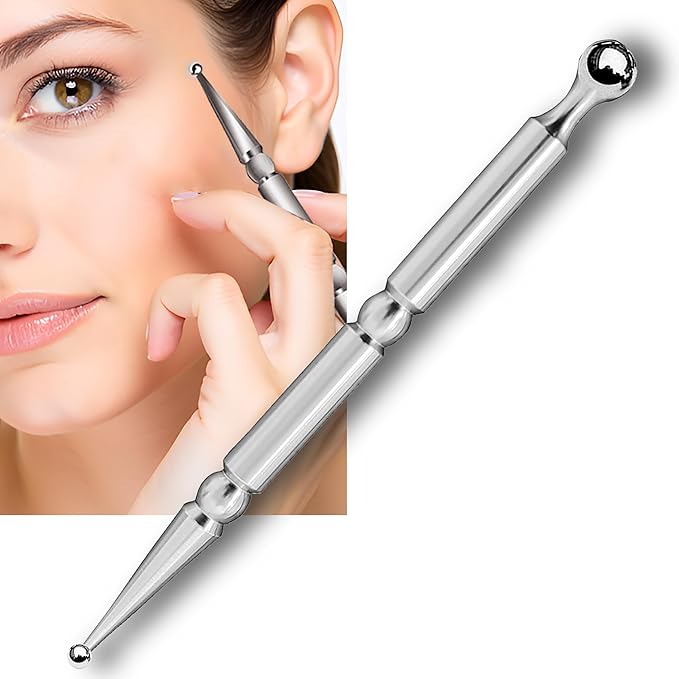 BYYDDIY Stainless Steel Dual Head Facial Reflexology Tools,Ear Massage Tool,Body Point Probe Pen &Trigger Point Massager Tool for Deep Tissue (P-S)