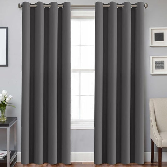 H.VERSAILTEX Charcoal Gray Blackout Curtain Panels for Bedroom Kitchen Curtains Blackout Room Darkening Curtains Window Panel Drapes for Basement - 2 Panels - 52 inch Wide by 84 inch Long, Grommet Top