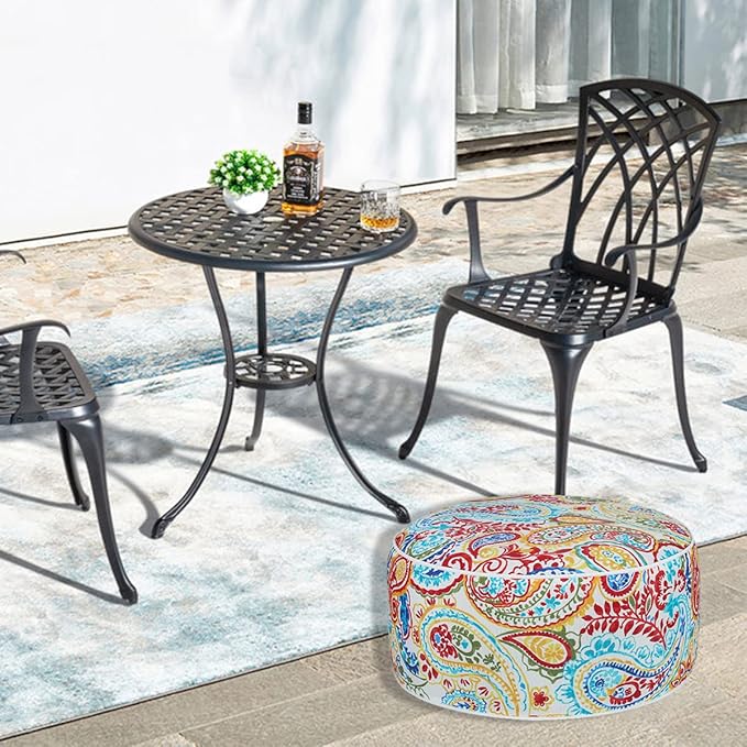 FUNHOME Inflatable Outdoor Ottoman with Air Pump,20"x9" Portable Patio Pouf,Water Resistant,Fade-Resistant,Round Blow Up Footrest Stools for Home Garden Camping Travel(Phoenix)