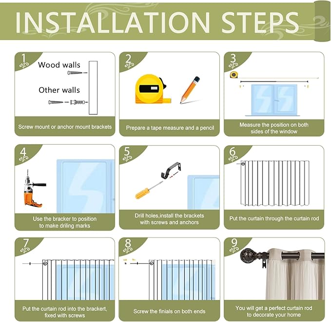 Bronze Farmhouse Curtain Rods for Windows:Heavy Duty Adjustable Curtain Rod for Bedroom Living Room,Boho Decorative Rustic Drapery Rods with Vintage Coastal Finial,Antique Bronze 2 Pack 18-45"