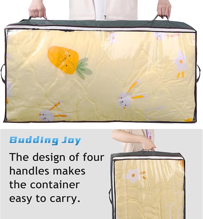 Budding Joy 90L Under Bed Storage Containers, Closet Organizers and Storage Bins, Foldable Underbed Storage Bags for Blanket, Clothing, Comforter, Sweaters, Pillows, Linen Sheets, Wrapping Paper, Grey