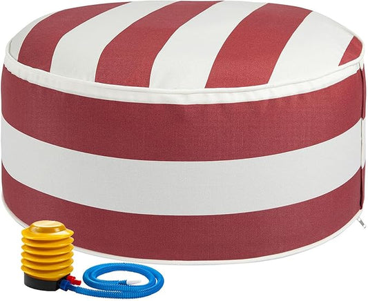 FUNHOME Inflatable Outdoor Ottoman with Air Pump,20"x9" Portable Patio Pouf,Water Resistant,Fade-Resistant,Round Blow Up Footrest Stools for Home Garden Camping Travel(Red White)