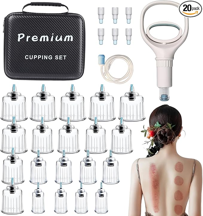 Cupping Kit for Massage Therapy 20 Suction Cups for Back Muscle Body Physical Pain Relief Cupping Set with Carring Case