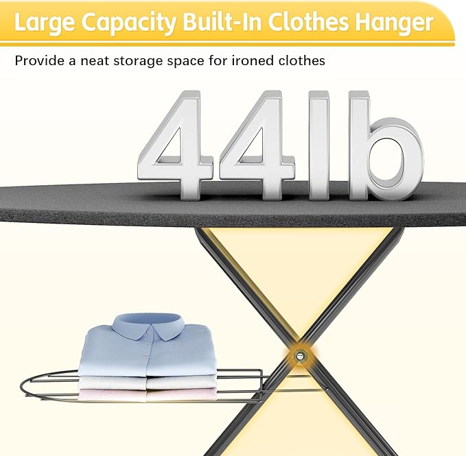 Full Size Ironing Board, 18x51 Iron Board with Metal Panel Stretchable Iron Rest, Adjustable Height Heavy Duty Heat & Scorch Resistant Cover Ironing Board, for Home, Laundry, Black