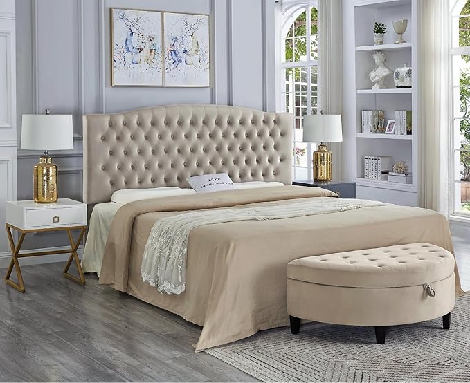 24KF Upholstered Tufted Button Velvet Headboard,Comfortable Fashional Headboard King/CA King Size,Taupe