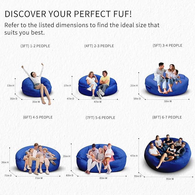 Bean Bag Chair for Adults 8FT,Soft Removable Cover for Teens/Girls Bedroom,Fluffy Giant Round Floor Beanbag Lounger Chairs (No Filler,Sapphire)