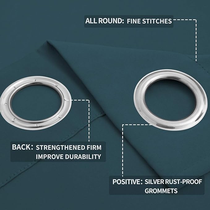 Easy-Going Blackout Curtains for Bedroom, Solid Thermal Insulated Grommet and Noise Reduction Window Drapes, Room Darkening Curtains for Living Room, 2 Panels (52x96 in,Bluestone)