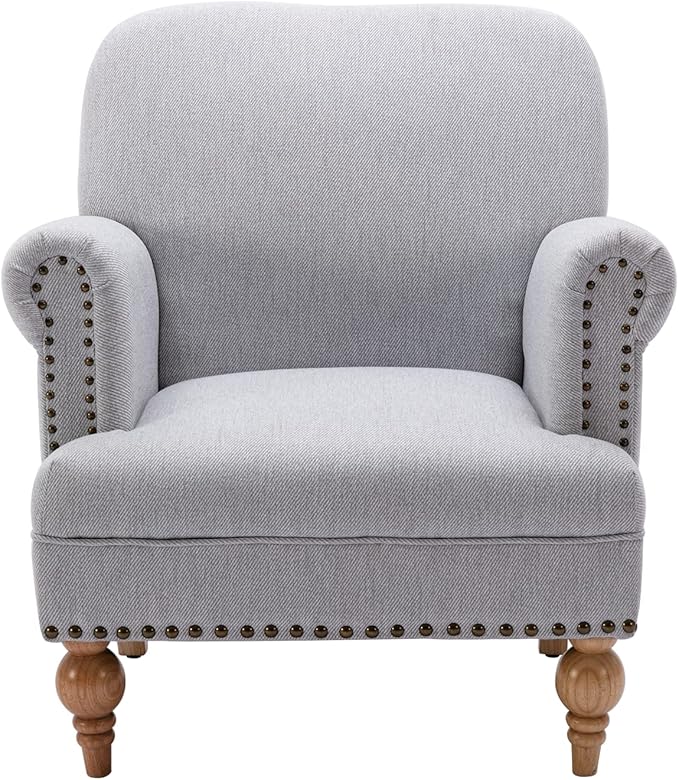 chairus Linen Accent Chair for Living Room Upholstered Mid Century Modern Single Sofa Chair with Solid Wood Legs Comfy Reading Chair Armchair for Bedroom/Office Room/Recption/Lounge, Grey