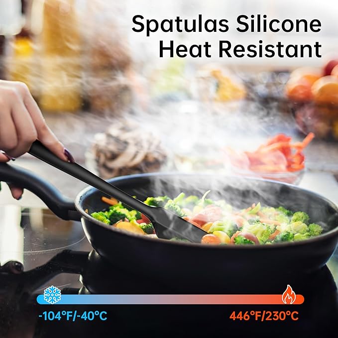 Barsone 4-Piece Silicone Spatula Set（ Heat Resistant 446°F Food Grade BPA Free, Nonstick Cookware Safe Dishwasher Safe Kitchen Tools for Baking, Cooking, Stirring, Black）