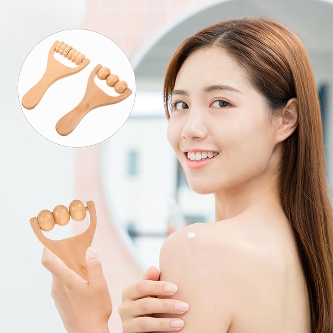 2pcs Wooden Massage Rollers Trigger Point Roller Muscle Relaxation Bead Massage Tools for Neck Back Leg Foot Arm