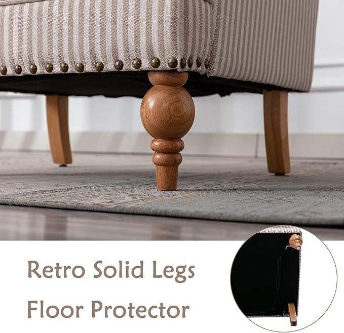 chairus Linen Accent Chair for Living Room Upholstered Mid Century Modern Single Sofa Chair with Solid Wood Legs Comfy Reading Chair Armchair for Bedroom/Office Room/Recption/Lounge, Khaki Stripe