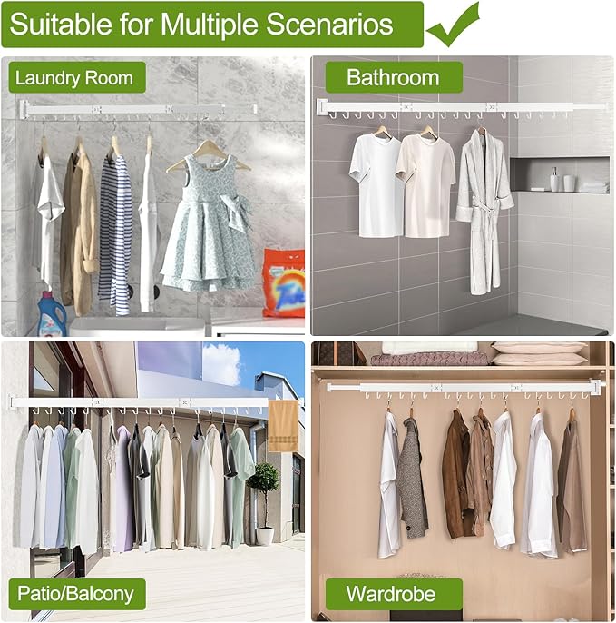 Clothes Drying Rack, Laundry Drying Rack Wall Mount, 3-Fold Wall Mounted Clothes Drying Racks for Hanging Clothes, Foldable & Sturdy Space Saver for Laundry Room -White