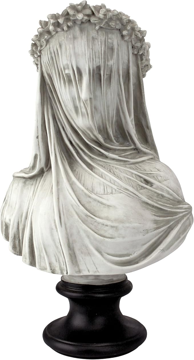 Design Toscano Veiled Maiden Indoor Bust Statue, 9 Inch Wide, 14 Inch Tall, Cast Stone Resin, Antiqued White Finish with a Black Painted Base