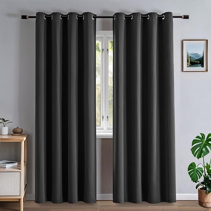 Blackout Curtains 72 Inch Length for Bedroom, Thermal Insulated Blackout Curtains 2 Panels Set, Solid Grommet Privacy Room Darkening Drapes for Living Room Windows(W52 x L72, Dark Grey)