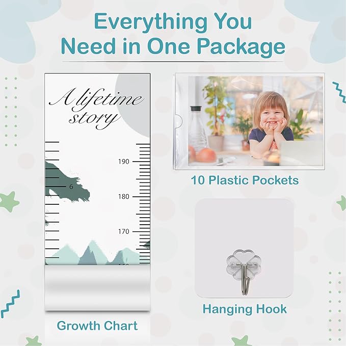 A Lifetime Story Growth Chart for Wall - Personalized for Photos, Photo Stickers, and Memory Album Feature - Height Chart for Kids - Child Height Wall Chart - Height Measurement for Wall