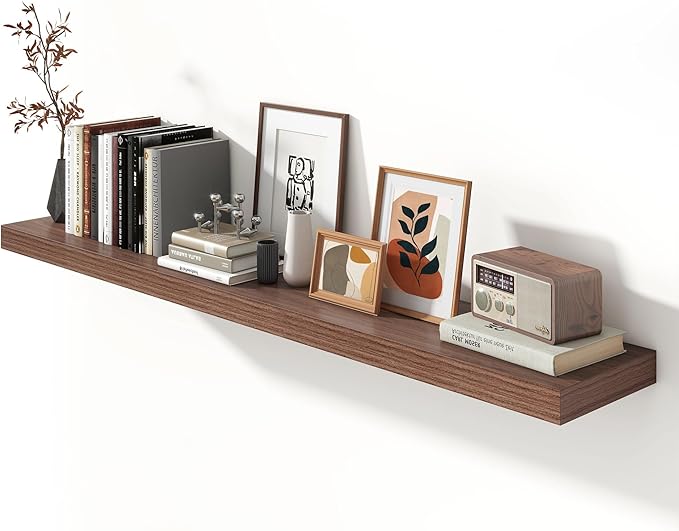 12 Inch Deep Floating Shelves for Wall | 72W x 12D Floating Shelves Set of 1 | Rustic Walnut Long Floating Shelves for Living Room Bathroom Laundry Room Bedroom Kitchen Home Office