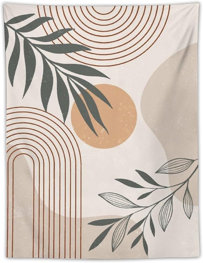 Abstract Boho Tapestry, Mid Century Tropical Tree Leaves Modern Geometric Arch Bohemian Botanical Tapestry, Home Aesthetic Wall Hanging Art Decor for Living Room Bedroom Dormitory 30x40 Inch