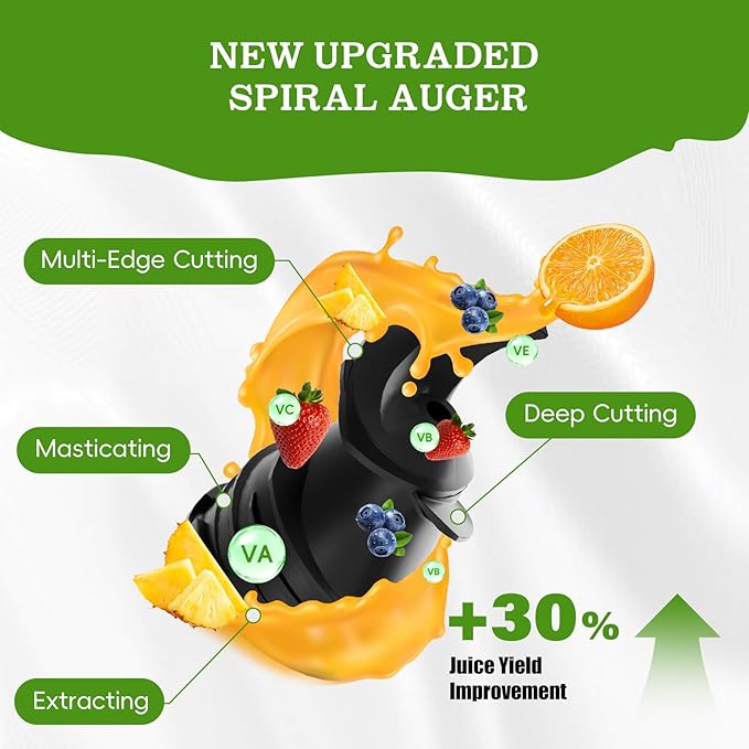 Cold Press Juicer, Juicer Machines with 4.35'' Wide Feed Chute, Stainless Steel Masticating Juicers Easy to Clean, Ergonomic Operational Panel Design, High Juice Yield, Gray Knob