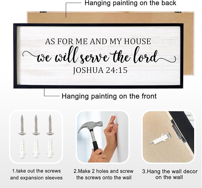 As For Me And My House We Will Serve The Lord Framed Wall Art, 40''×15'' Vintage Positive Religious Rustic Bible Verse for Christian God Jesus Christ Prayer, Horizontal Holy Catholic Scripture Decor