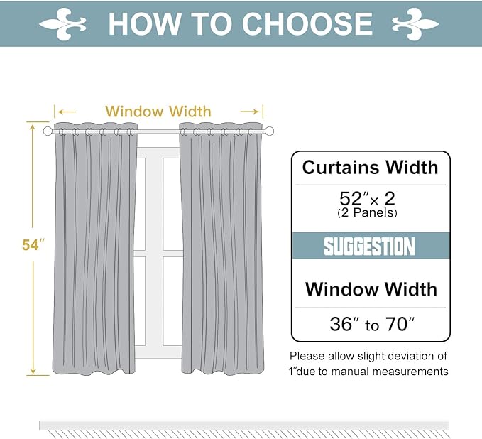 ChrisDowa Grommet Blackout Curtains for Bedroom and Living Room - 2 Panels Set Thermal Insulated Room Darkening Curtains (Light Grey, 52W x 54L)